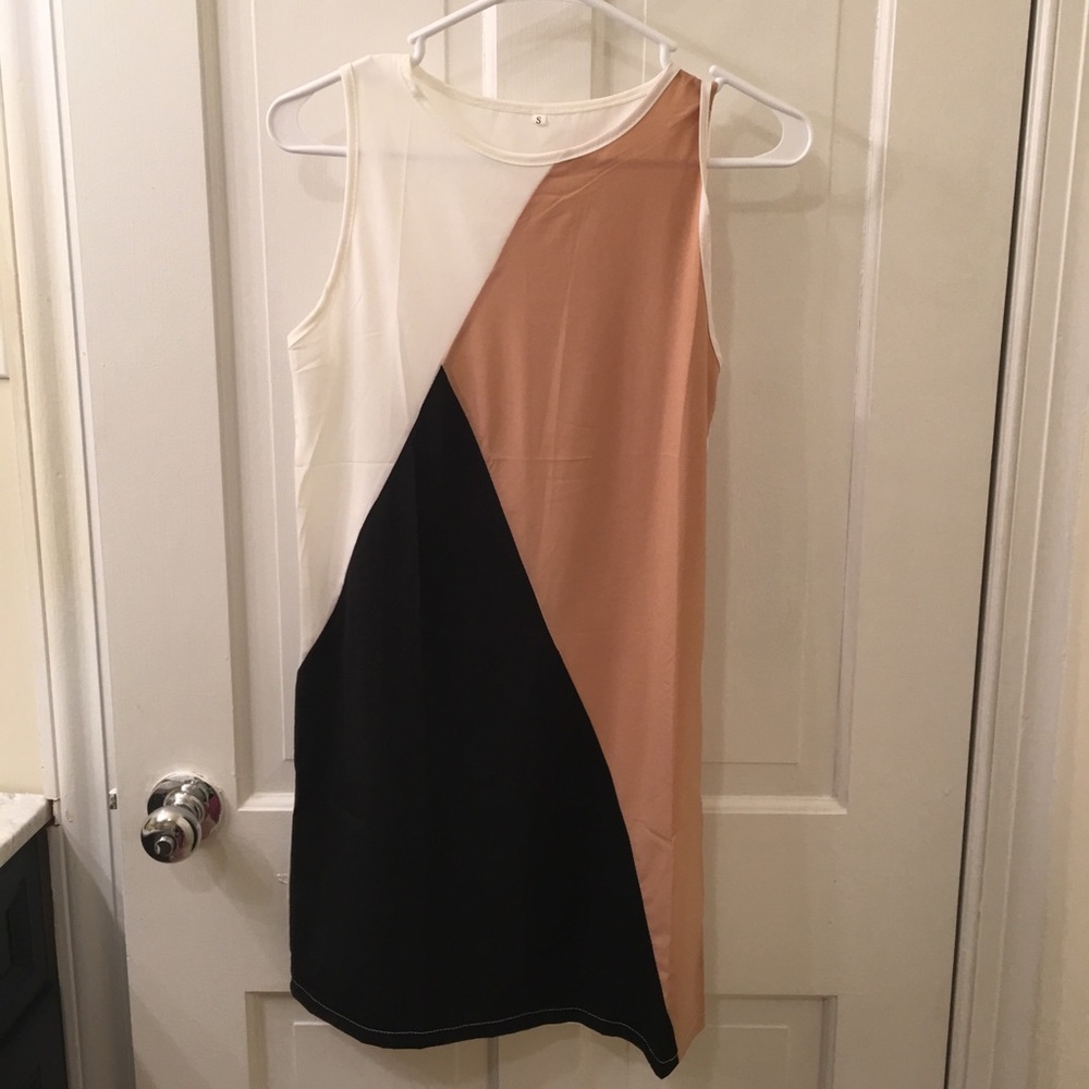 Brown, White, and Black Geometric Dress